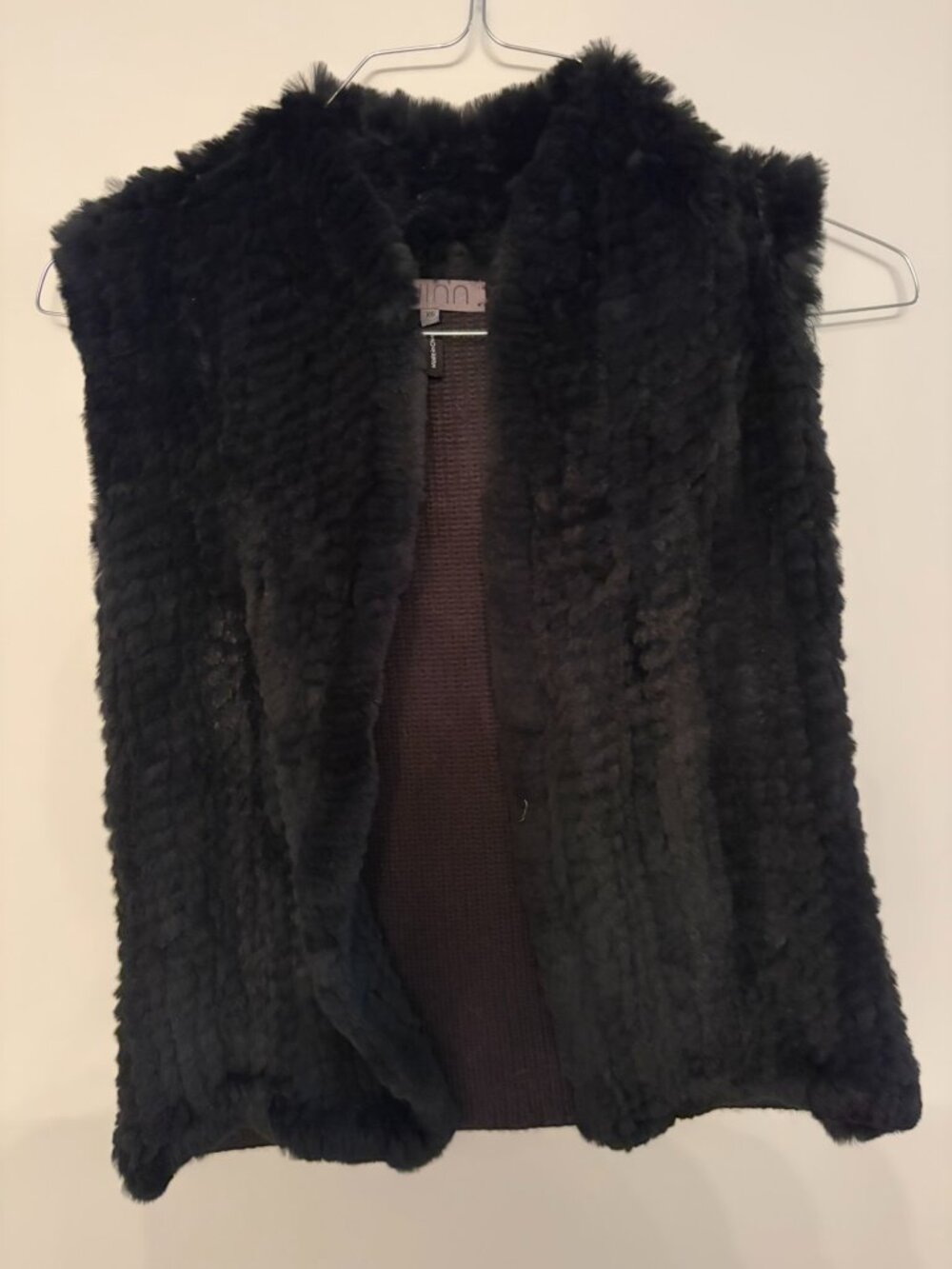 Quinn 100% Real Rabbit Fur Knit Open Vest Black XS Luxe Nordstrom Y2K Chic